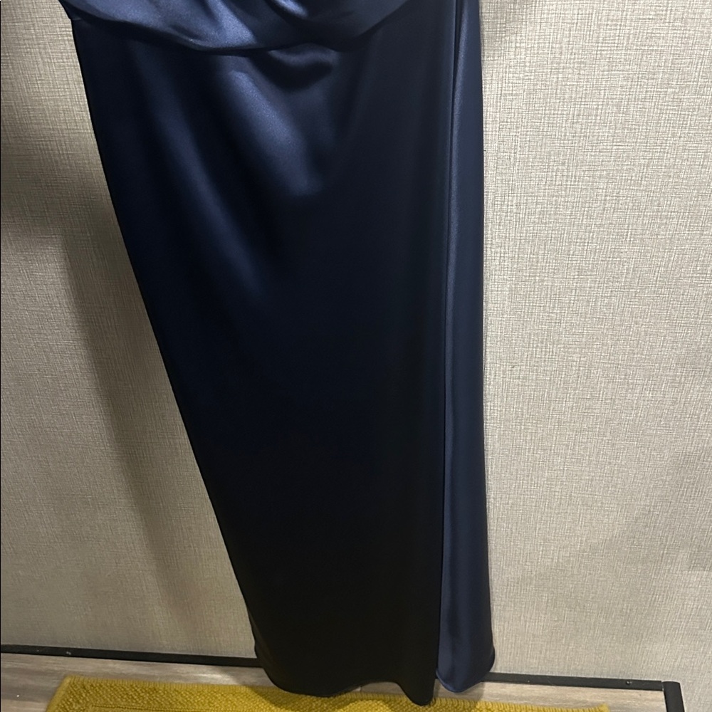 Alex Marie Brand Midnight Navy Blue One Shoulder Long Dress Size 16 - Picture 5 of 10